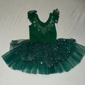 Zaclotre Girl's Green Glittery Ballet Skirted Leotard Tutu Dress Size 3-4 Years